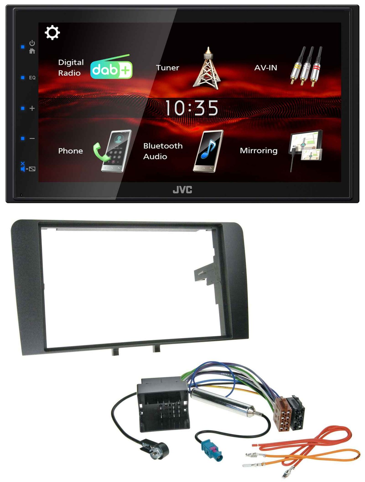 JVC USB Bluetooth MP3 DAB 2DIN Car Stereo for Audi A3 03-12 8P Quadlock