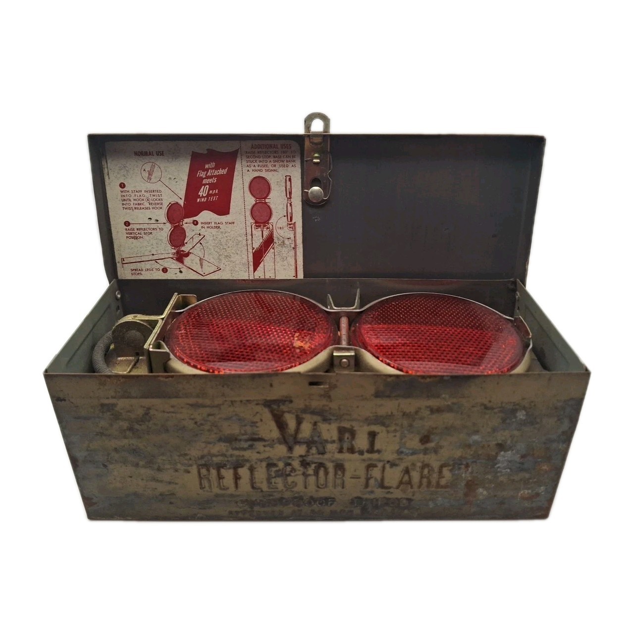Vintage Highway Safety VARI Reflective Flare Kit 3 Units w Metal Box 8.7x3.5x3.5