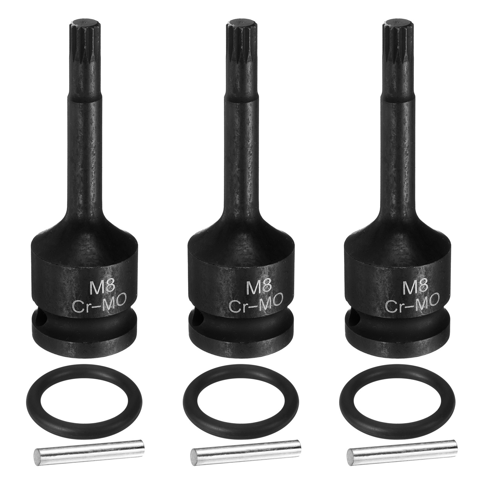 3pcs 1/2" Drive M8 Triple Square Impact Spline Bit Socket 8mm CR-MO Steel