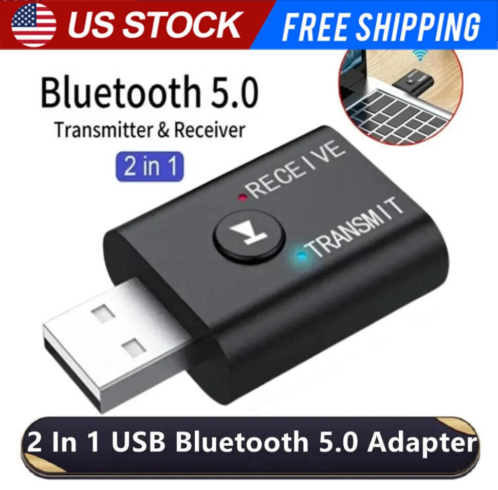 Bluetooth 5.0 2in1 Transmitter Receiver Car Wireless Audio Adapter USB 3.5mm Aux