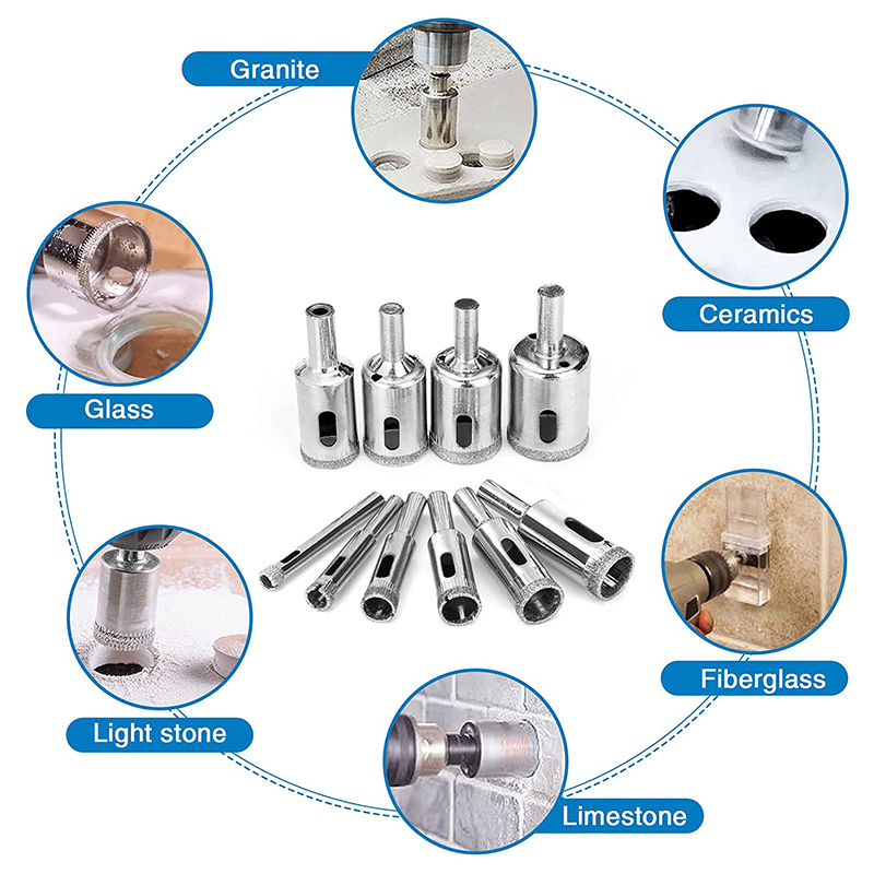 10pcs Diamond Hole Saw Kit Drill Bits Set Cutter Glass Ceramic Tile Porcelain