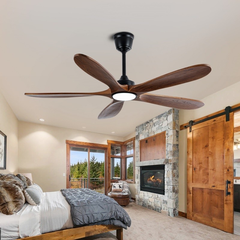 52" Modern Solid Wood Ceiling Fan w/Light 3CCT Noiseless Reversible APP/Remote