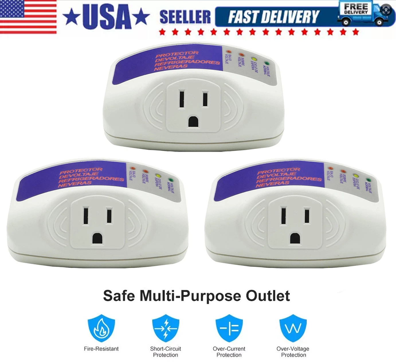 120V Voltage Protector Surge Home Refrigerator Power Outlets US 3Pcs