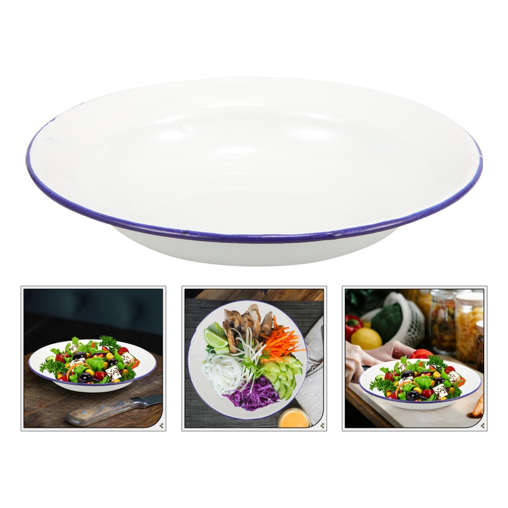4 Pcs Enamel Food Dish Dinner Plates Kitchen Serving Tray Enamelware Platter