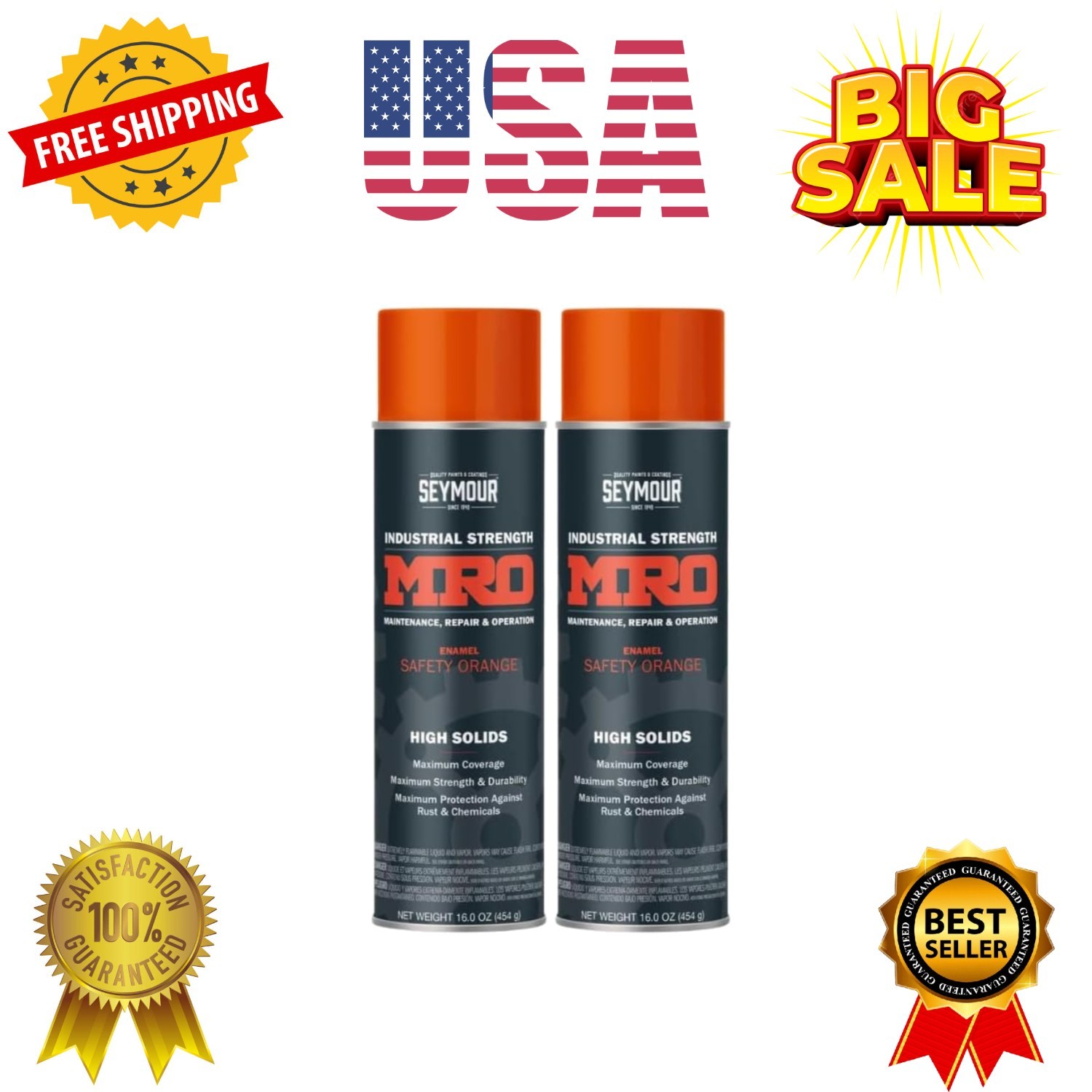 SEYMOUR 620-1451 Industrial MRO High Solids Spray Paint, Safety Orange, 16 Ou...
