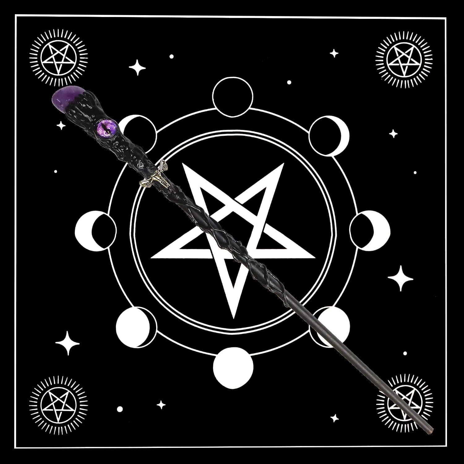 Rileryan Fine Handcrafted Amethyst Crystal Magic Wand Witch Wizard Medium, C
