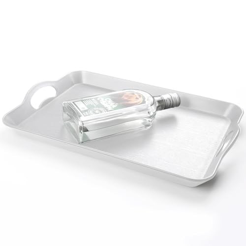 2PC White Serving Trays with Handles, 16 x 11.2 inch Rectangular Non Skid