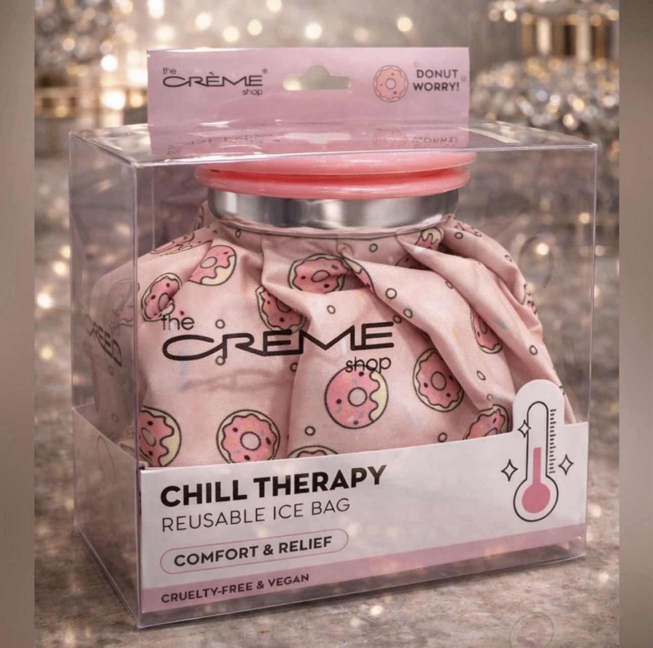The Creme Shop Chill Therapy Reusable Ice Bag Pink Donut Worry Cold Compress NEW
