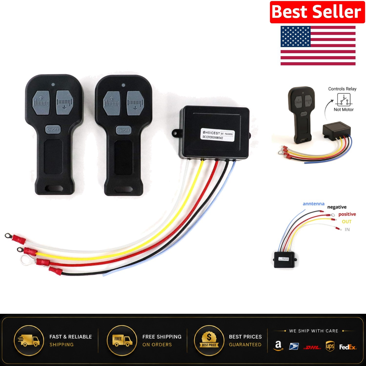 Universal Mini Wireless Winch Remote for Trucks -  Protection Included