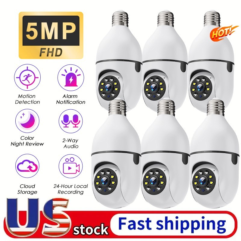 6PCS E27 Bulb 5MP WiFi Camera Night Vision Two Way Audio Indoor