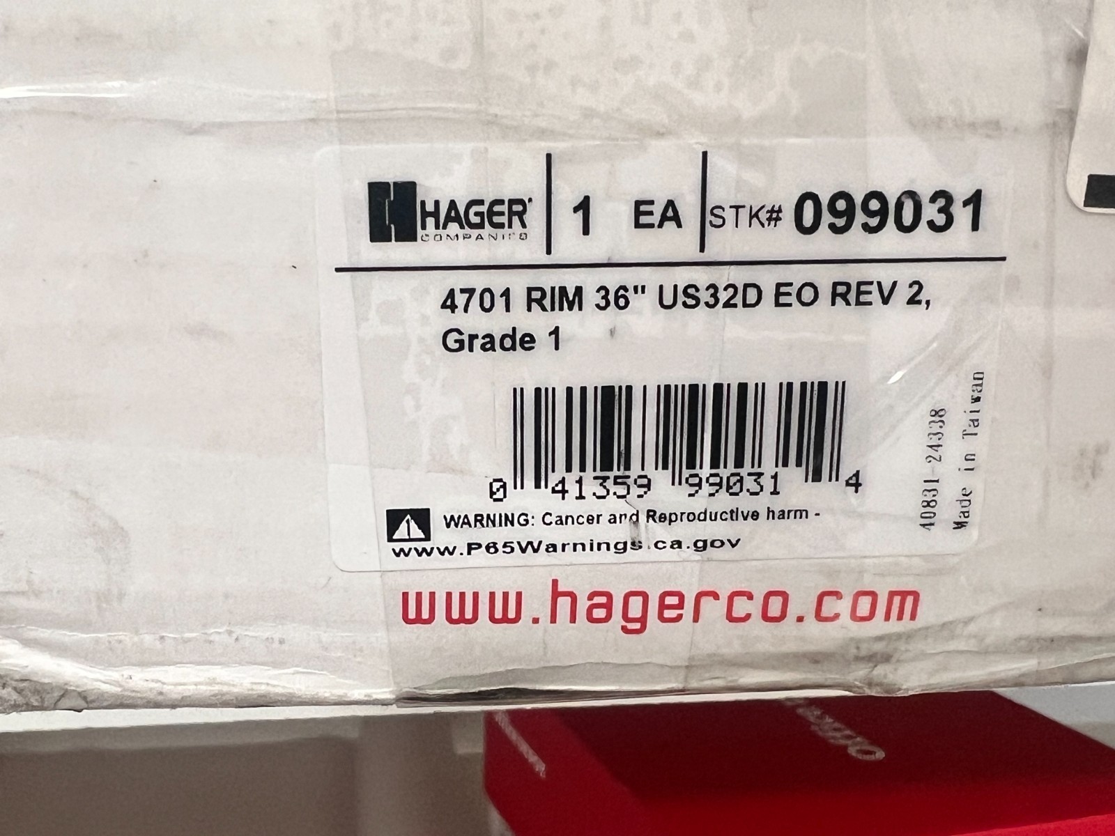 Hager 4701 RIM O 36" Fire Rated Rim Exit Device - Aluminum  New Open Box