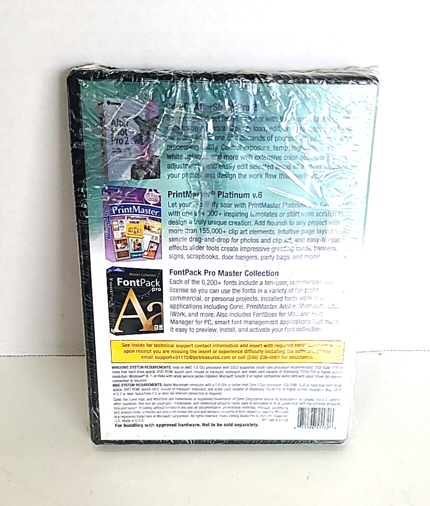 COREL OEM SOFTWARE PHOTO EDITING STUDIO PRO AFTERSHOT PRO PRINTMASTER FONTPACK