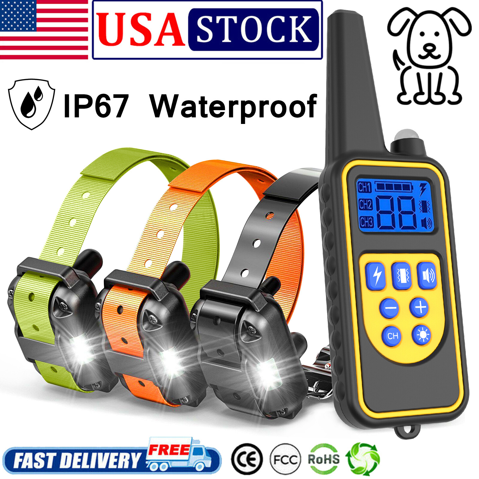 1/2/3 Pack Smart Dogs Training Bark Collar Anti Barking Rechargeable Waterproof