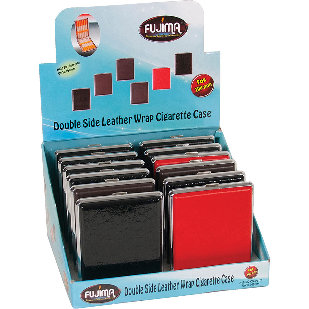 12 Pack of 100's Double Sided Crush-Proof Leather Cigarette Cases - 3024