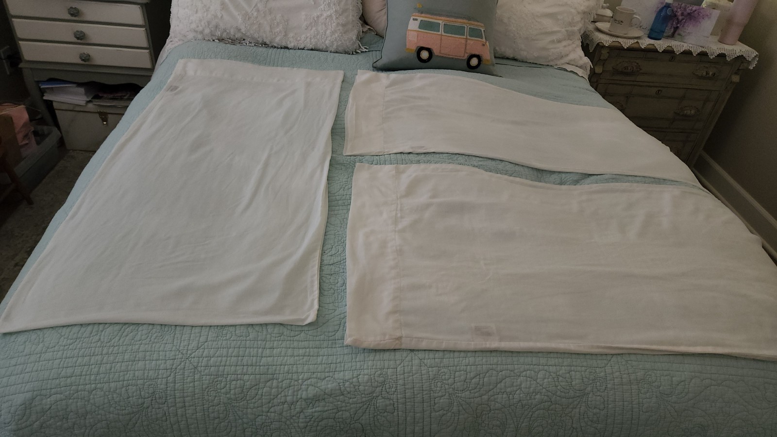 3 Matching ECHELON Linen Pillowcase Belgian Flax White 40"x 20" King Sz Pristeen