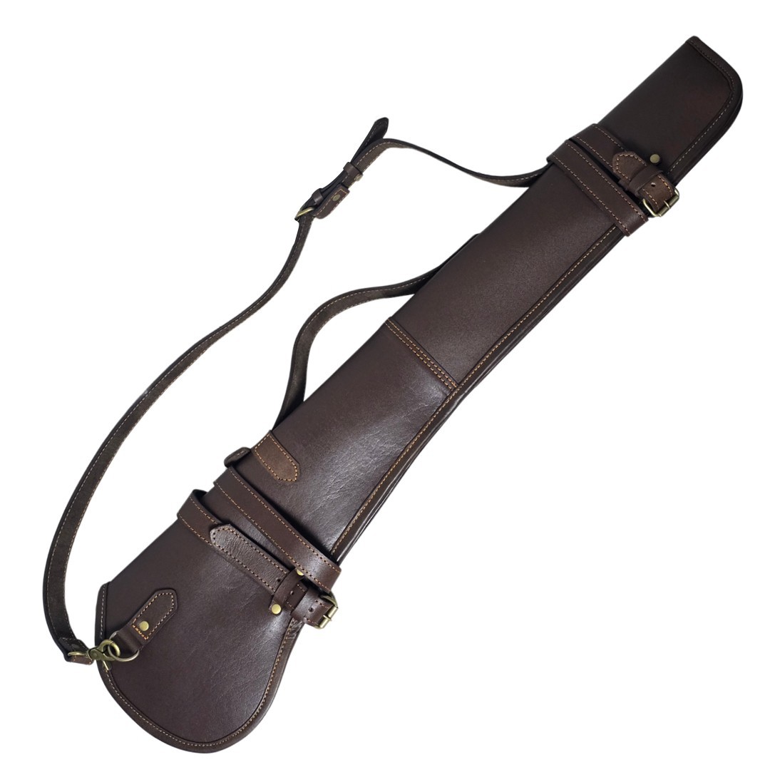 Genuine Leather Rifle Scabbard Gun Slip Case Hunting Shoulder Strap Brown