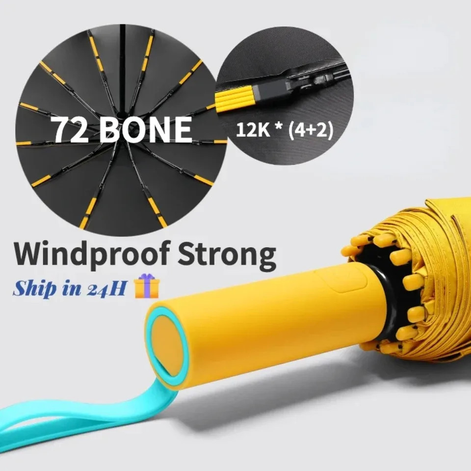 Automatic Folding Umbrella 72 Bone Large Windproof UV Protection Rain Sun
