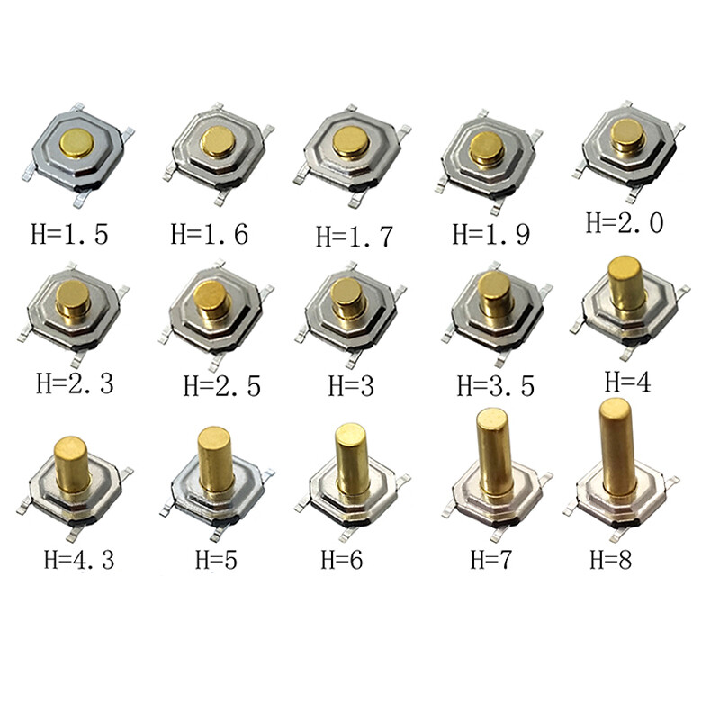 4x4x1.5/1.6/1.7/1.8/1.9~9mm SMD Waterproof Tactile Push Button Switches 17 Value
