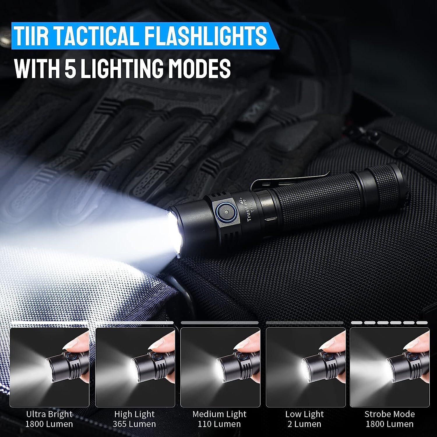 Trustfire T11R Tactical EDC Flashlight Type-c Rechargeable Torch 1800Lumen US