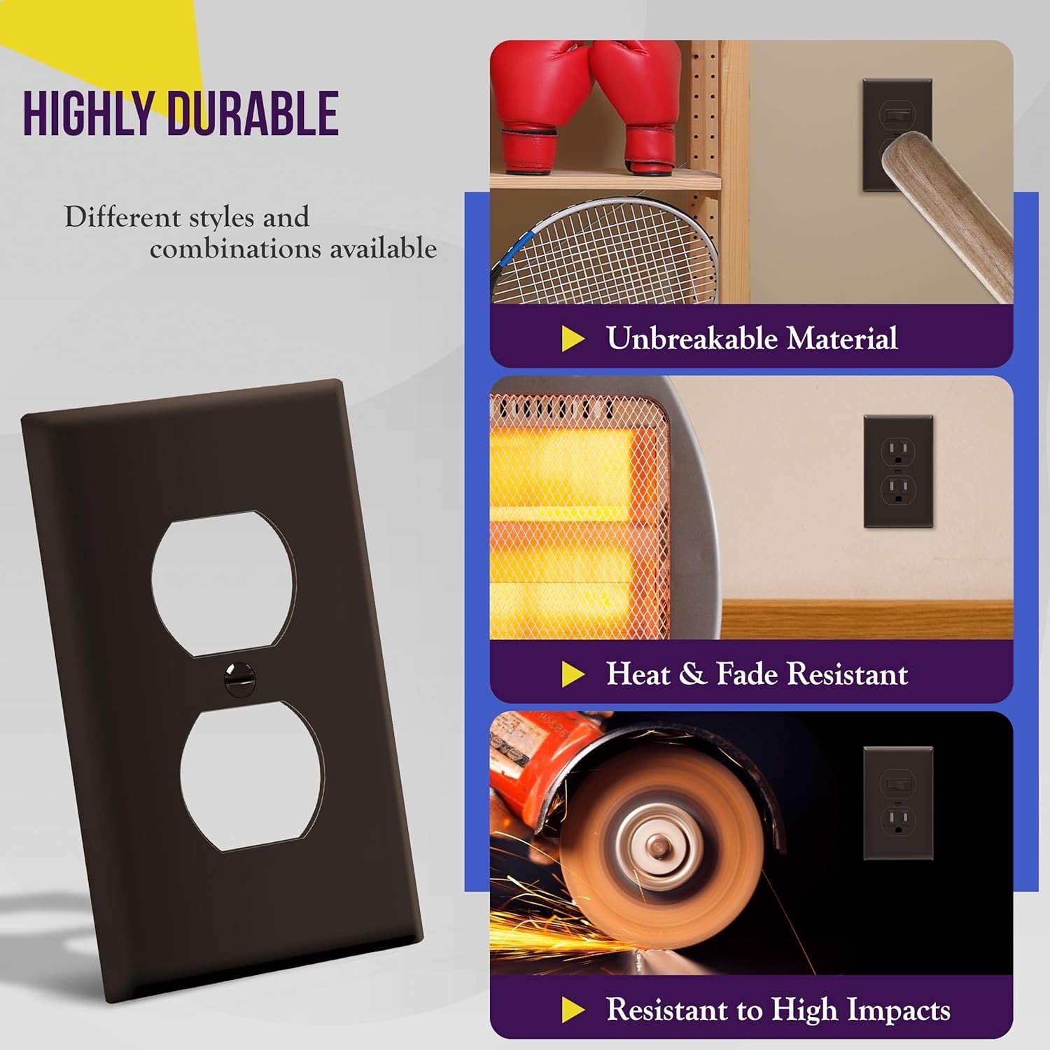 10 Unbreakable Brown Duplex Wall Plates with Gloss Finish - Perfect Home Upgrade