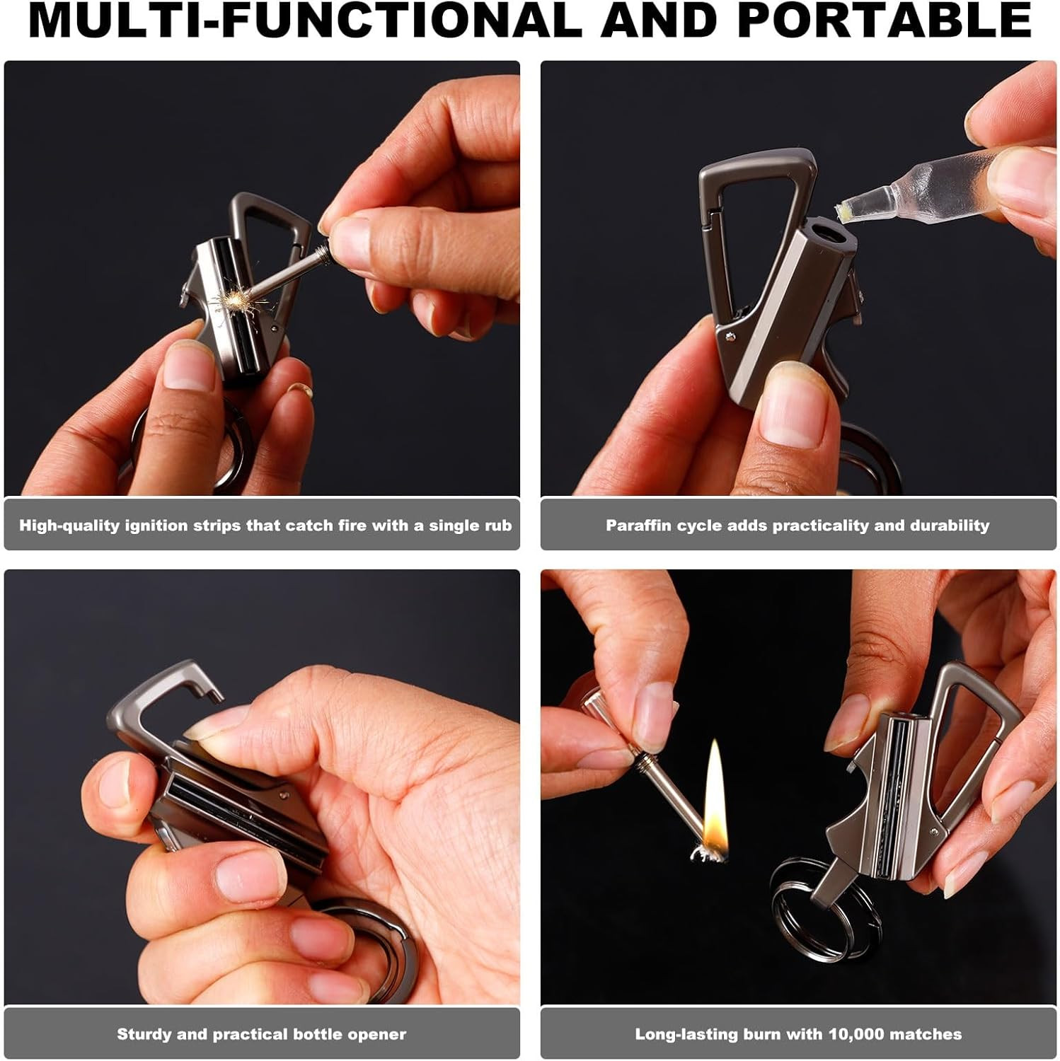 1-4PCS Permanent Match Infinity Lighter w/ Multitool Keychain Bottle Opener USA