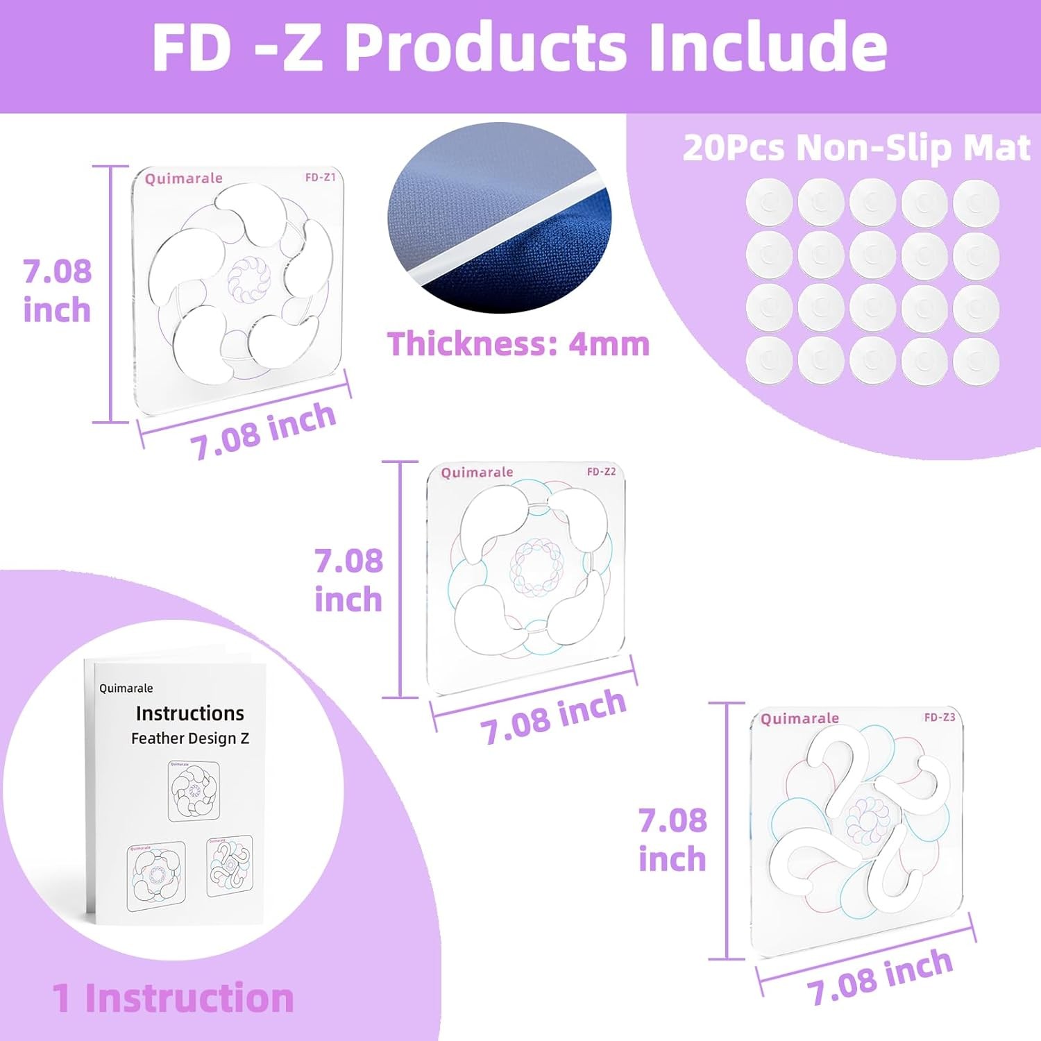 Feather Design Free Motion Quilting Templates Series Includes Instruction Qui...