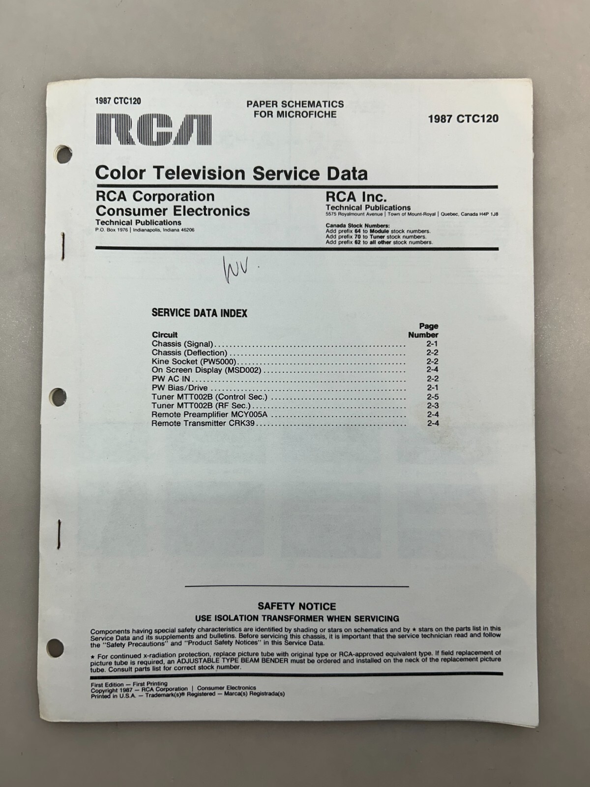 RCA CTC120 Original Schematics Free Shipping