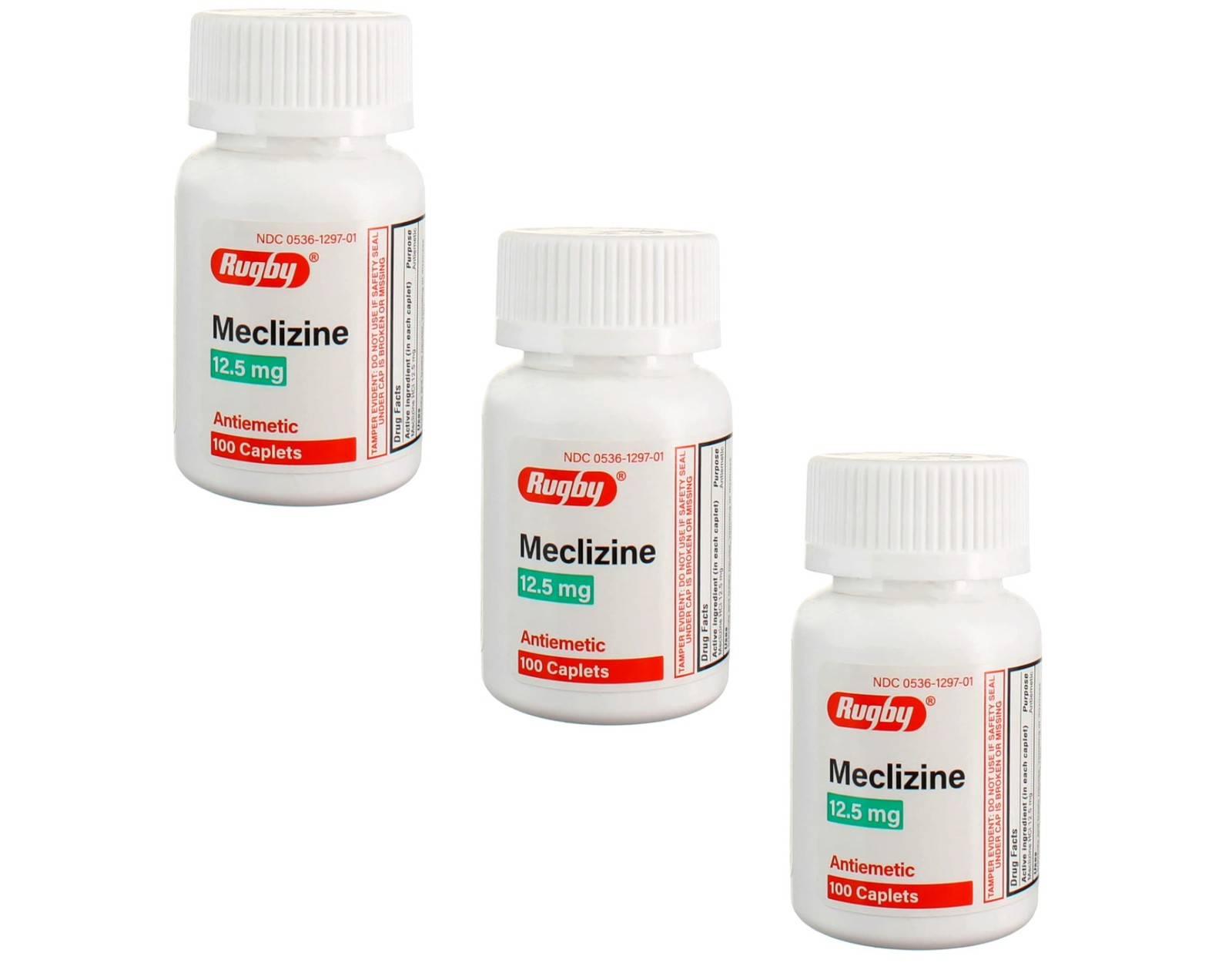 Rugby Meclizine 12.5mg Motion Sickness Caplets, 100 Count - Pack of 3