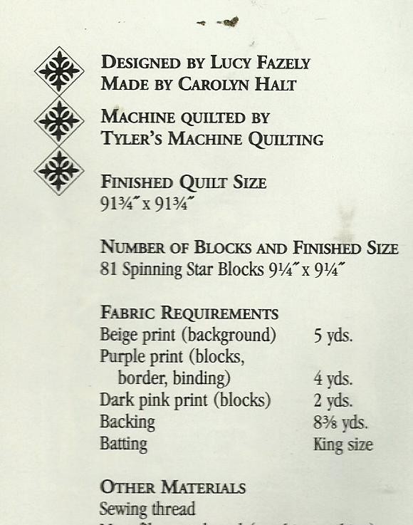 E0004 SPINNING STARS QUILT PATTERN/INSTRUCTIONS