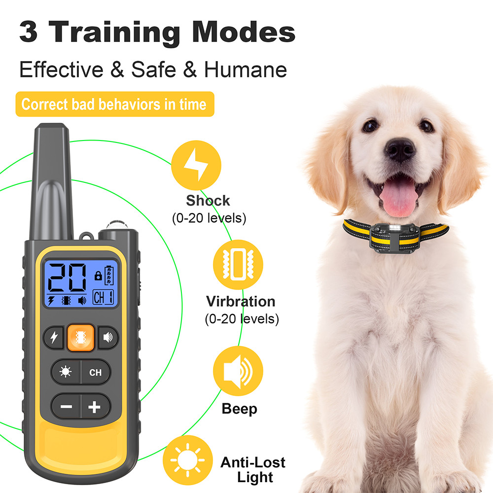 3300FT Dog Training Collar with Remote IP67 Waterproof Rechargeable Pet E-Collar