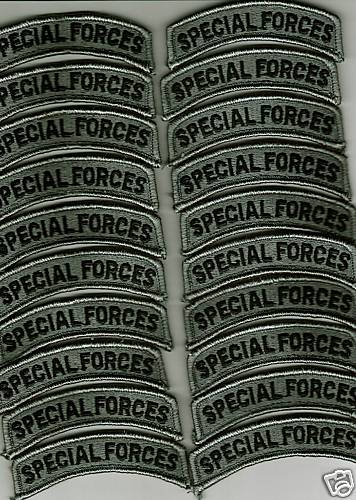 ACU SPECIAL FORCES TABS DEALER LOT OF 20 TABS (NO HOOK & LOOP ON BACK)