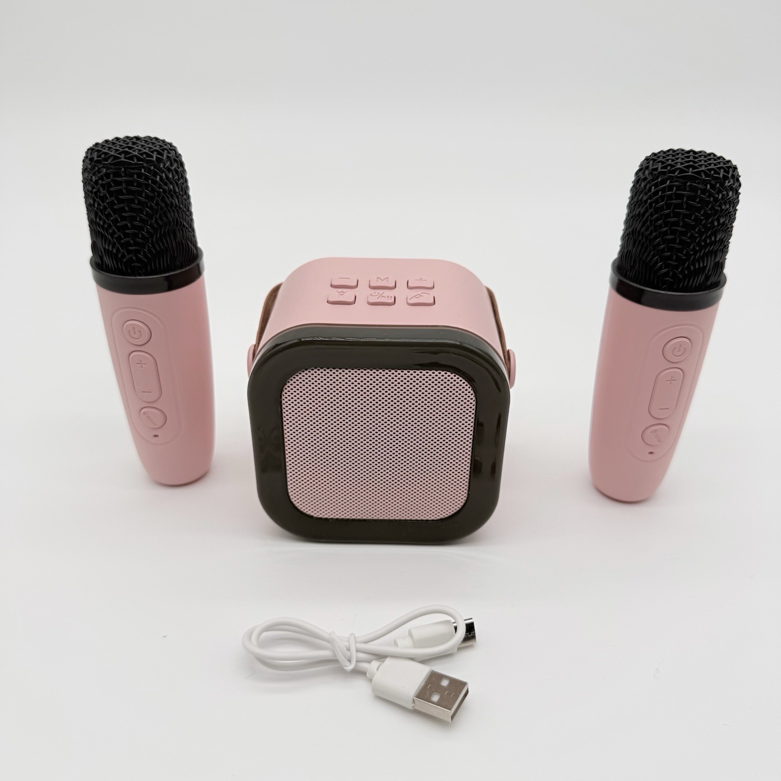 Pink Wireless Karaoke Speaker Set w/ 2 Mics & RGB Lights – Portable Bluetooth