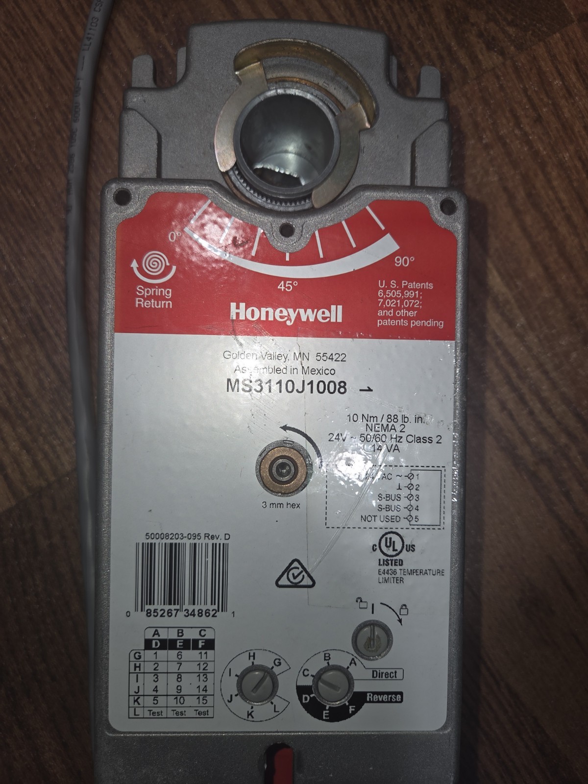 Honeywell MS3110J1008 Actuator, Damper Motor, Control