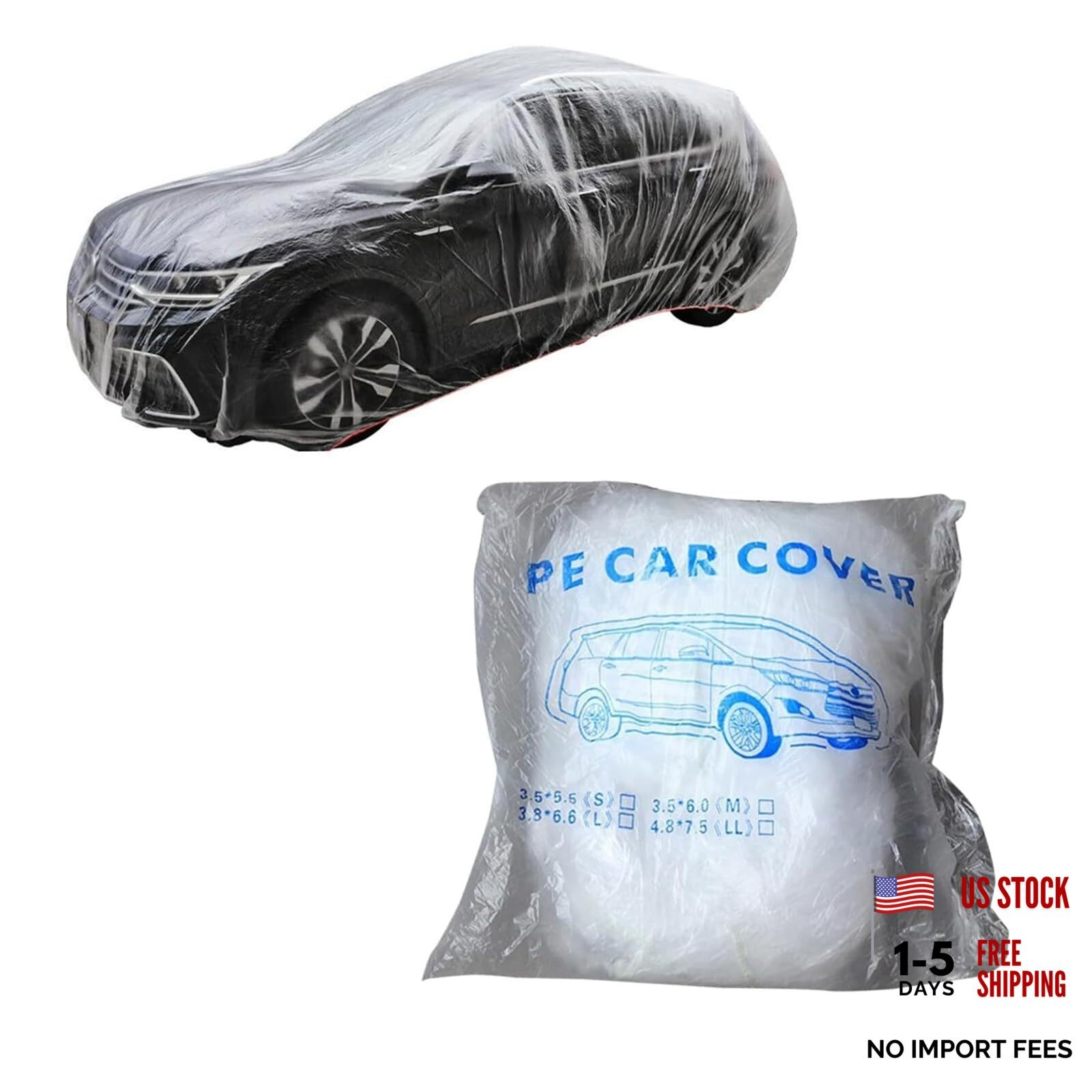 1 PC Disposable Car Cover, Clear Plastic Rain Car Cover with White 1 PCS # M