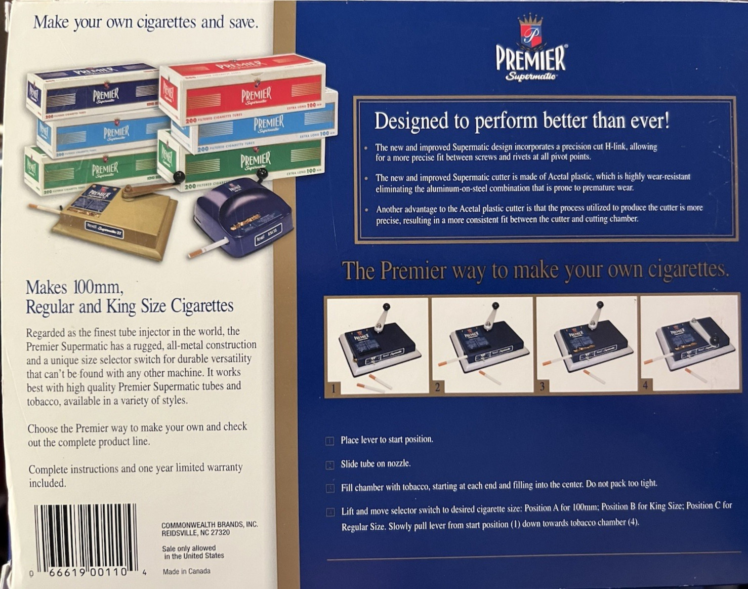 Premier Supermatic Cigarette Roller w/Orig Box & Ops Instructions Untested