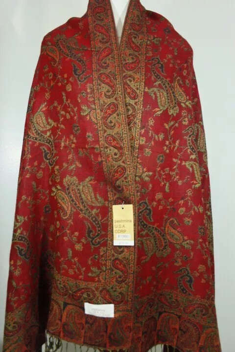 NEW Pashmina Scarf Wrap Shawl Paisley Red Black cashmere silk Trendy Style 11