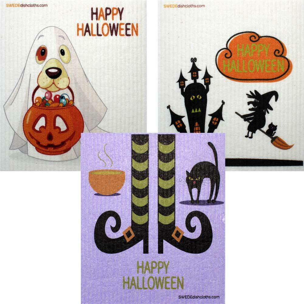 Mixed Halloween "B" Set of 3 cloths (One of each design) Swedish Dishcloths ECO
