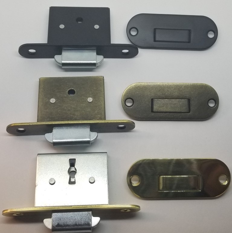 FLAT BLACK brass Roll Top Desk Lock Set rounded oval Catch 2 Keys vintage old
