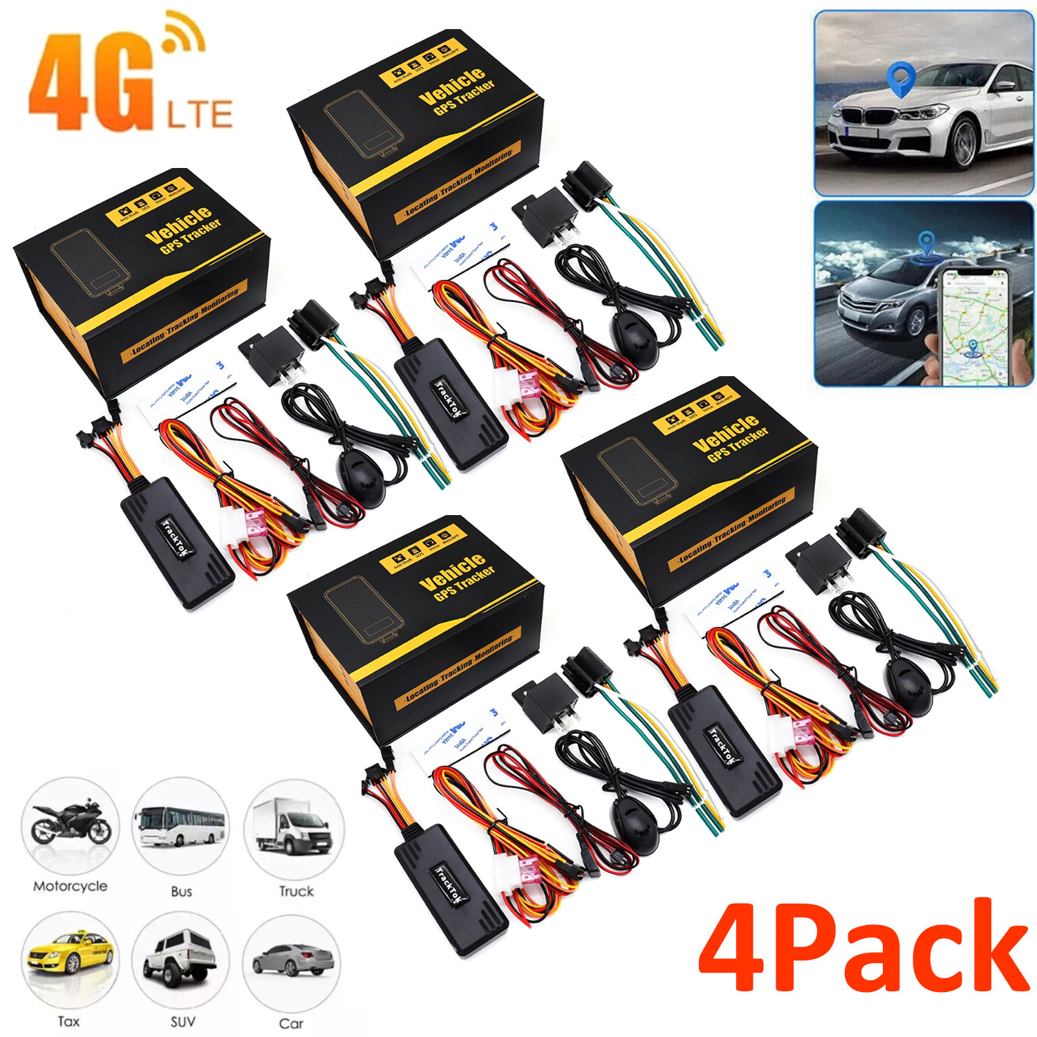 4PC Car GPS Tracker GSM GPRS Real Time Tracking Device Locator for Truck Vehicle