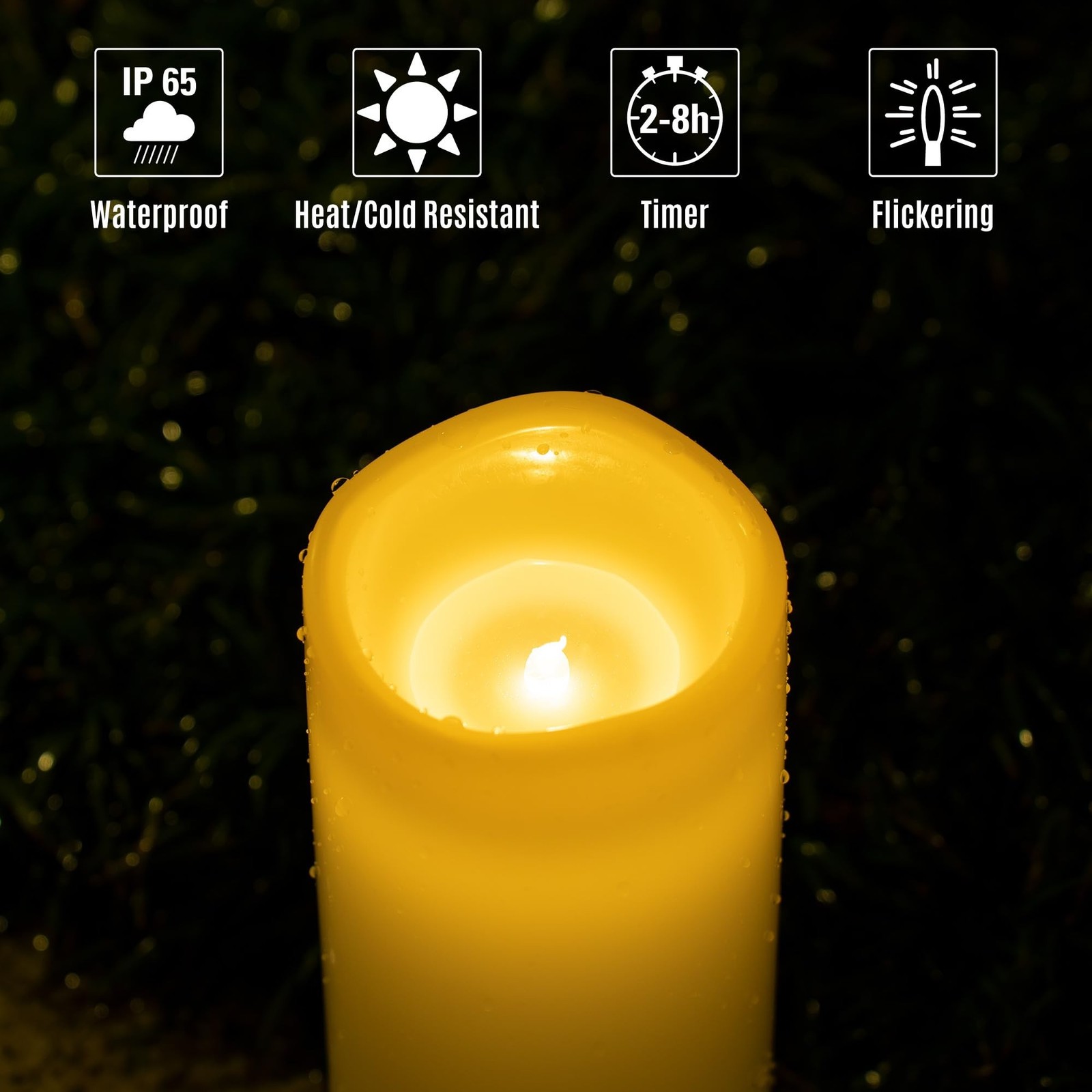 6" 8" 10" x 4" Ivory Large Waterproof Outdoor Flameless Candles Battery Opera...