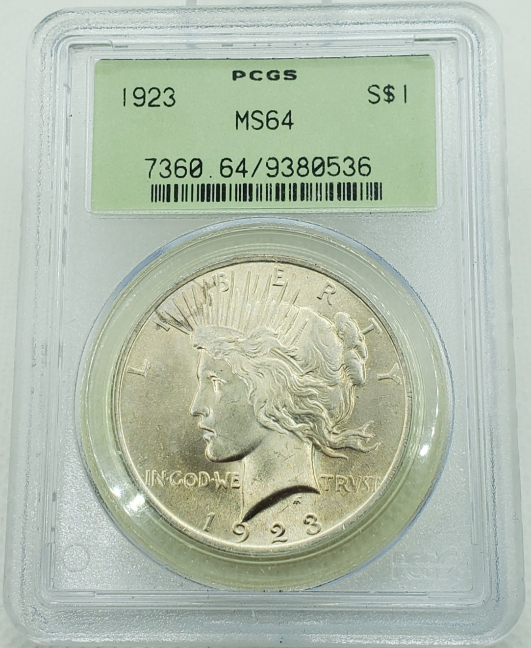 1923 Peace Silver Dollar PCGS MS64 OGH