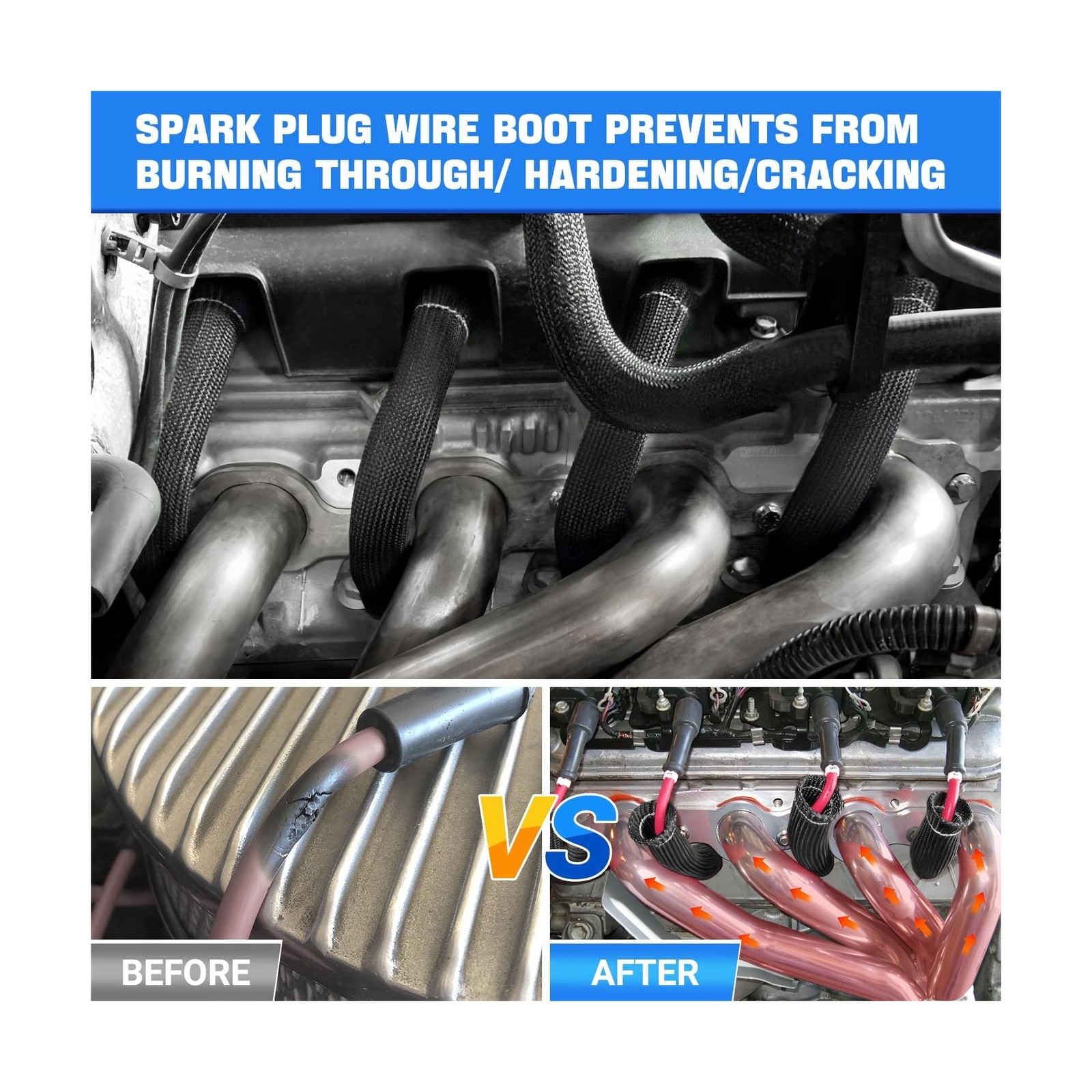 Spark Plug Wire Heat Shield Sleeve 2500° Spark Plug Boot Protector Boots Wr