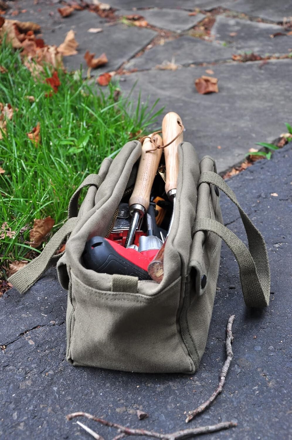Fully Lined Water-Resistant Tool Bag - Olive Green Military Duffle Style