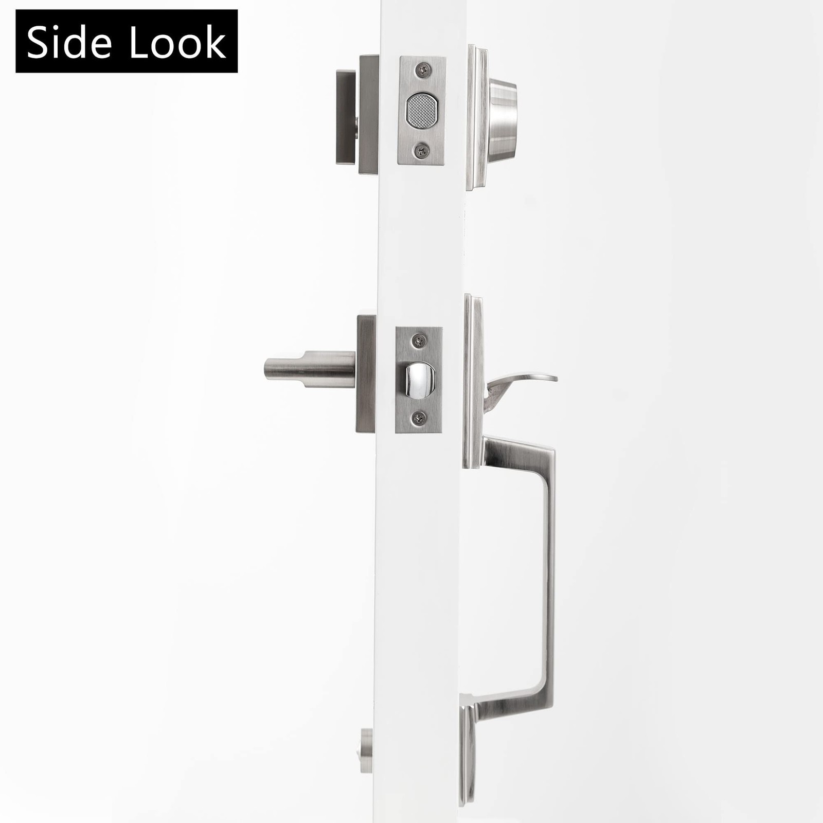 KIAYACI Front Door Lock Set Silver Door Handle Front Door Handle Sets with De...