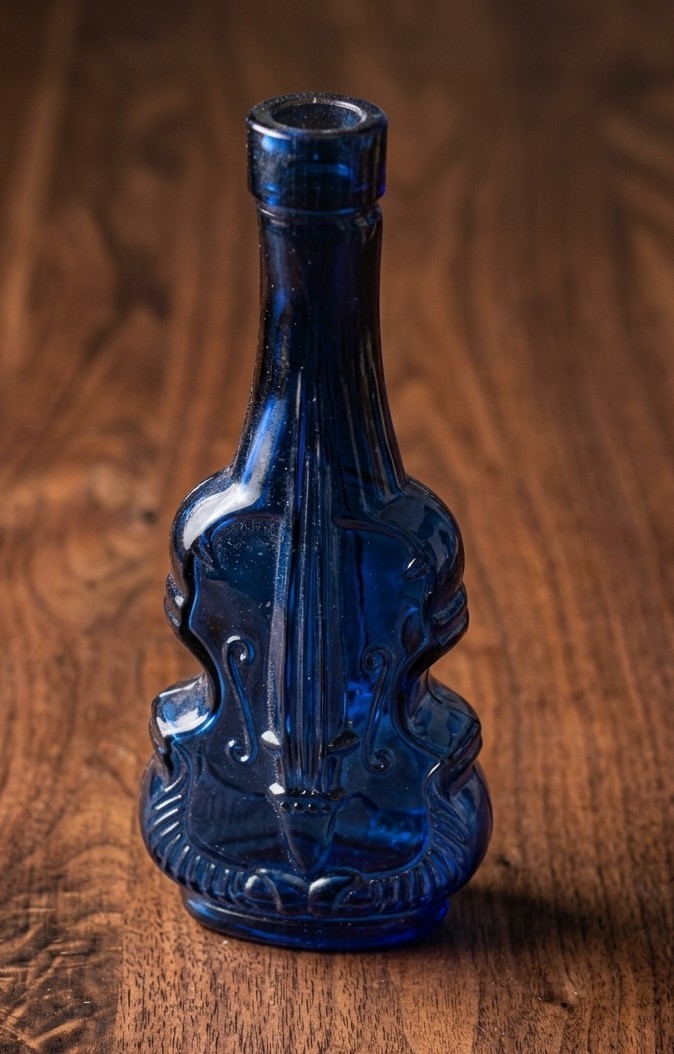 Vintage 12" Wheaton Glass Blue Violin Bottle 1970s Rare