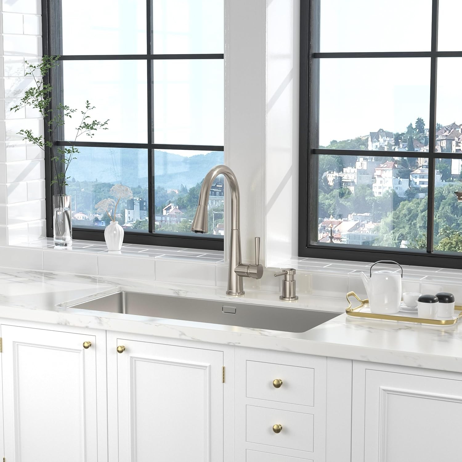 Montelux Brushed Nickel Kitchen Faucet with Pull Down Sprayer, Single Handle