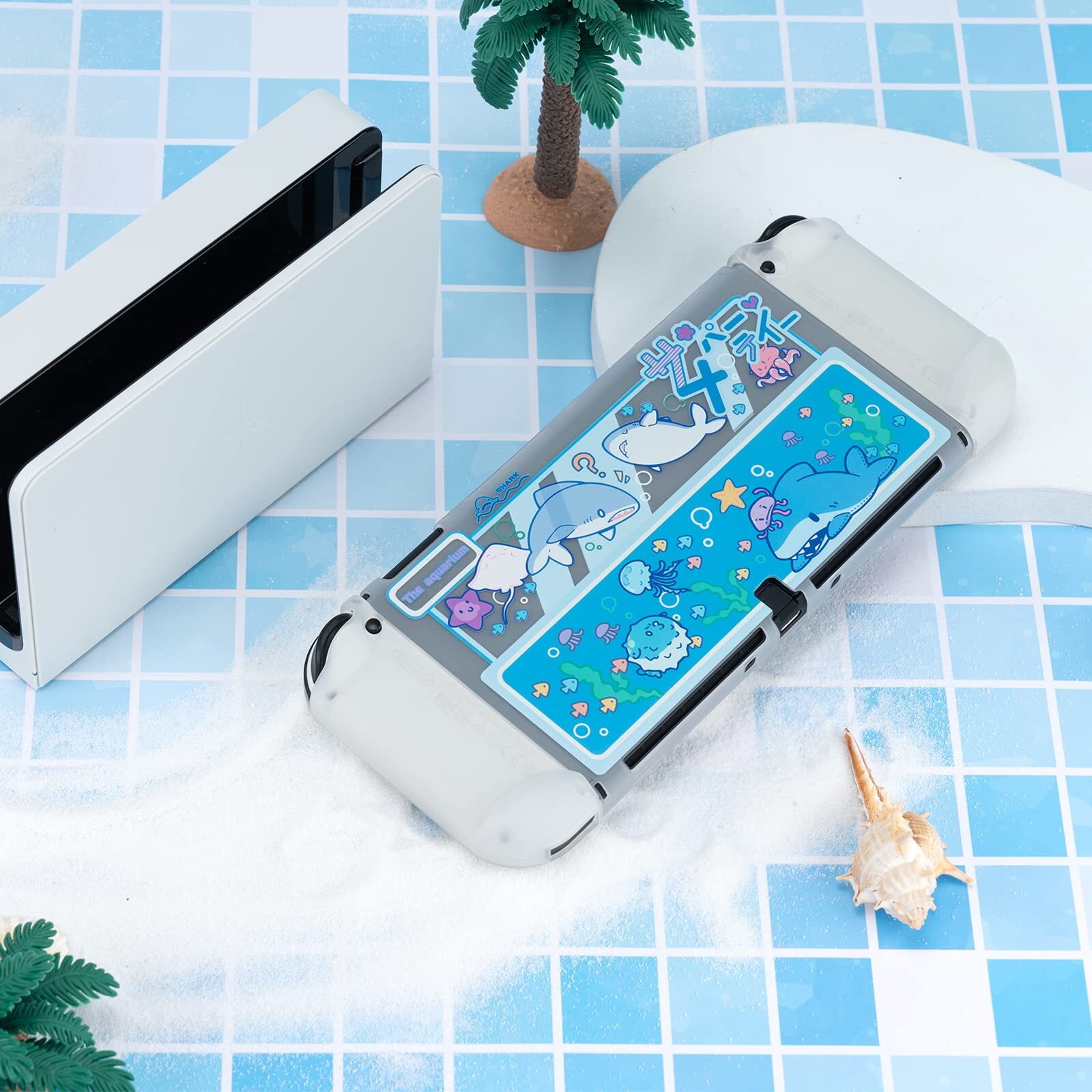GeekShare Protective Case for Nintendo Switch OLED Hard Shell Clear Case Shark