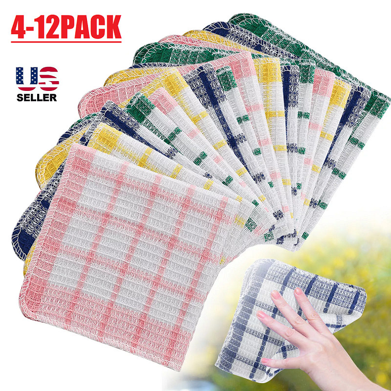 12× Kitchen Dish Cloths Cotton Super Cleaning Absorbent Towel Washing Rags Set