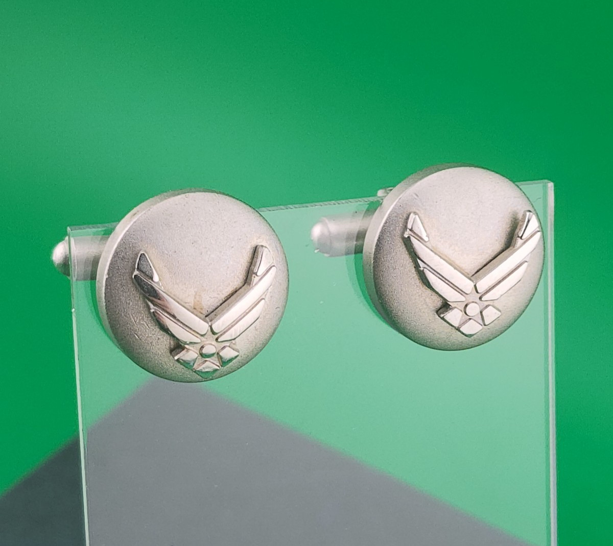 USAF Air Force Brushed Silver Tone Dress Uniform Cufflinks