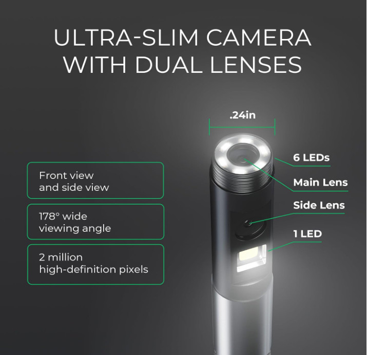 Cámara endoscópica 360° de doble lente, articulada 6 mm para autos y tuberías/ N